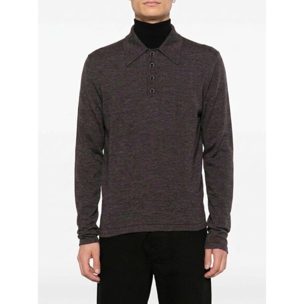 Lemaire Men Lemaire Long-Sleeved Polo Shirt In Pure Wool With 4-Button Placket